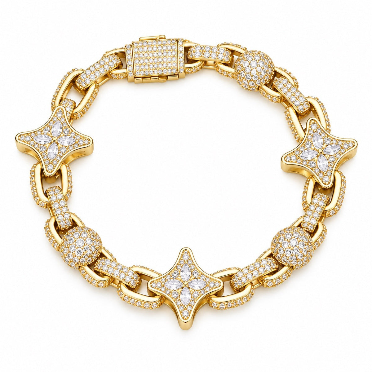Bracelet Nova, maillons pavés motif étoile, finition dorée
