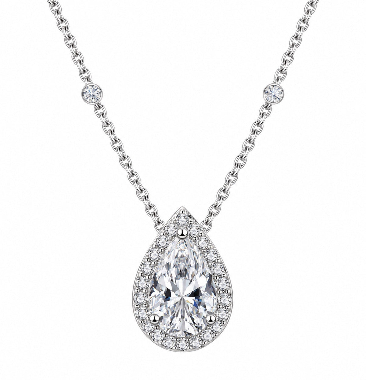 Collier Odéon pendentif goutte halo, argent