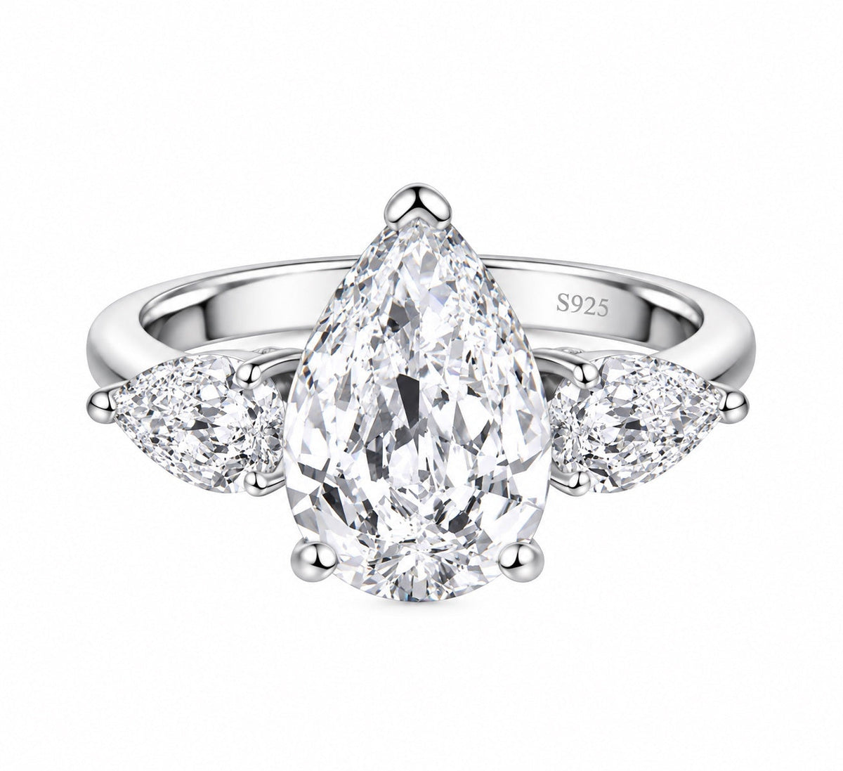 Bague Temple trois pierres taille poire, argent