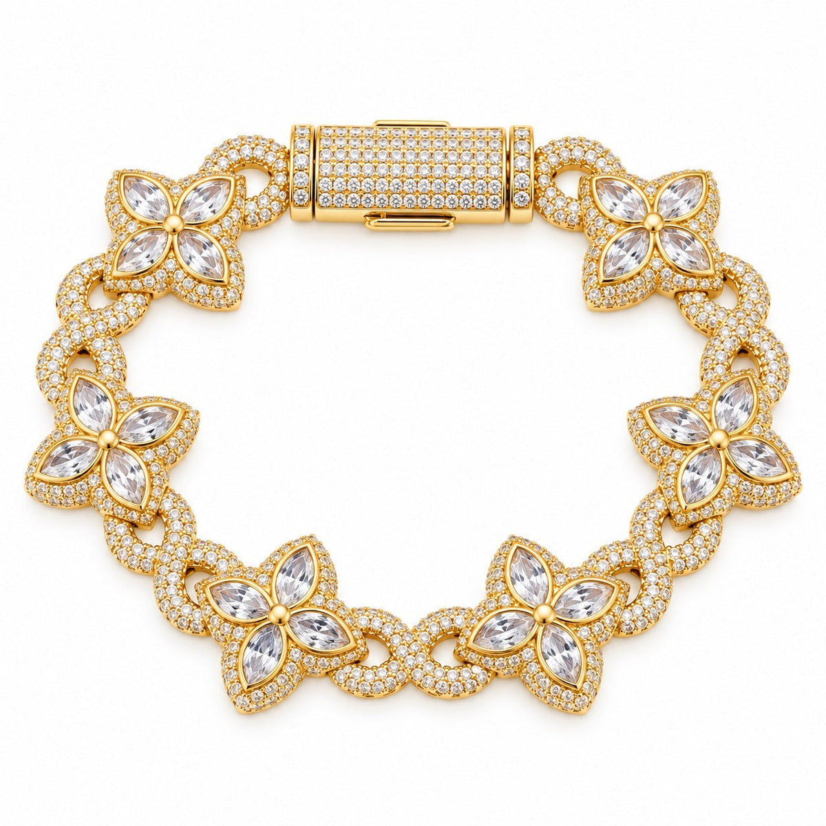 Bracelet Prisme maillons fleur marquise, or et pierres blanches