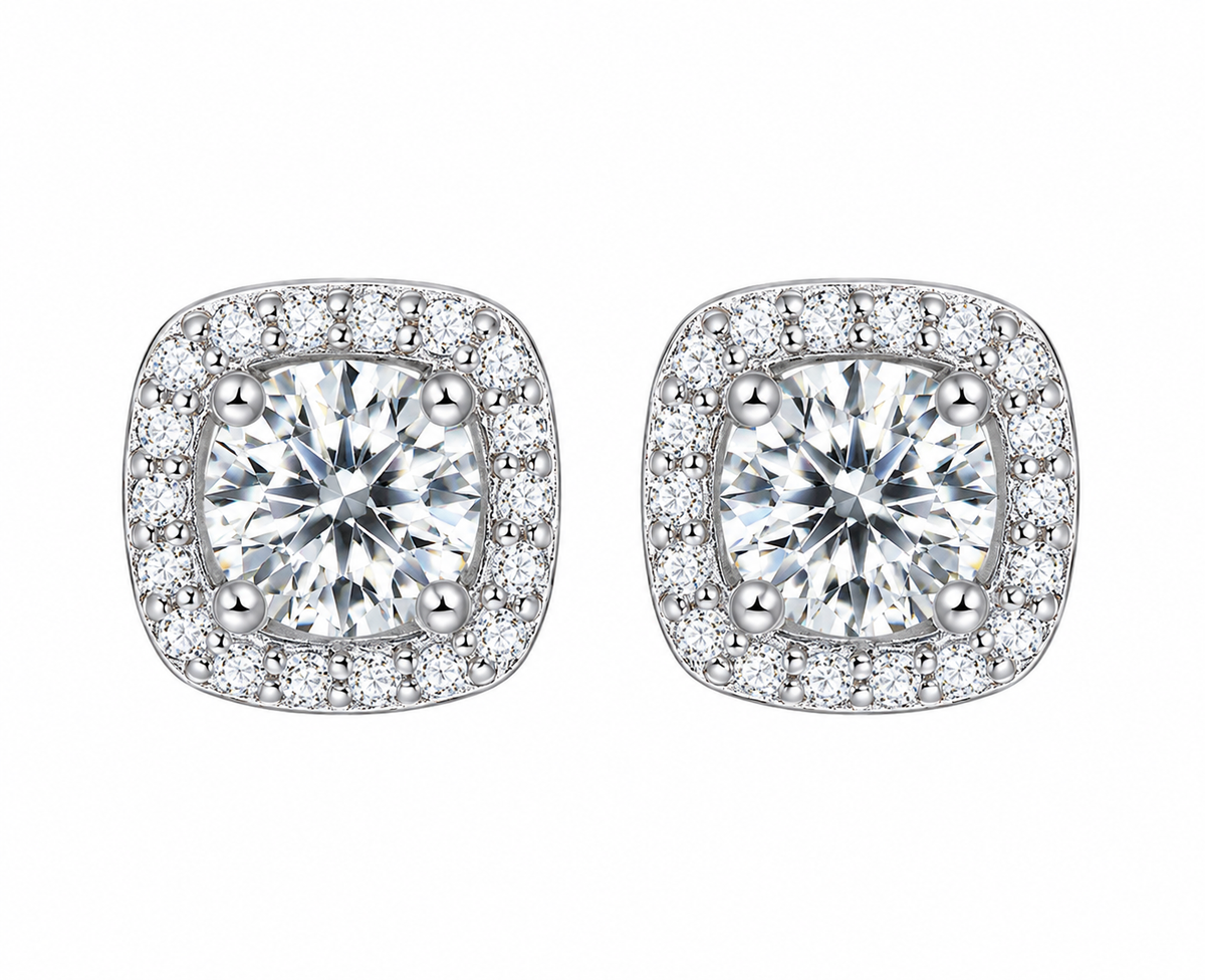 Concorde — puces d'oreilles halo coussin, argent