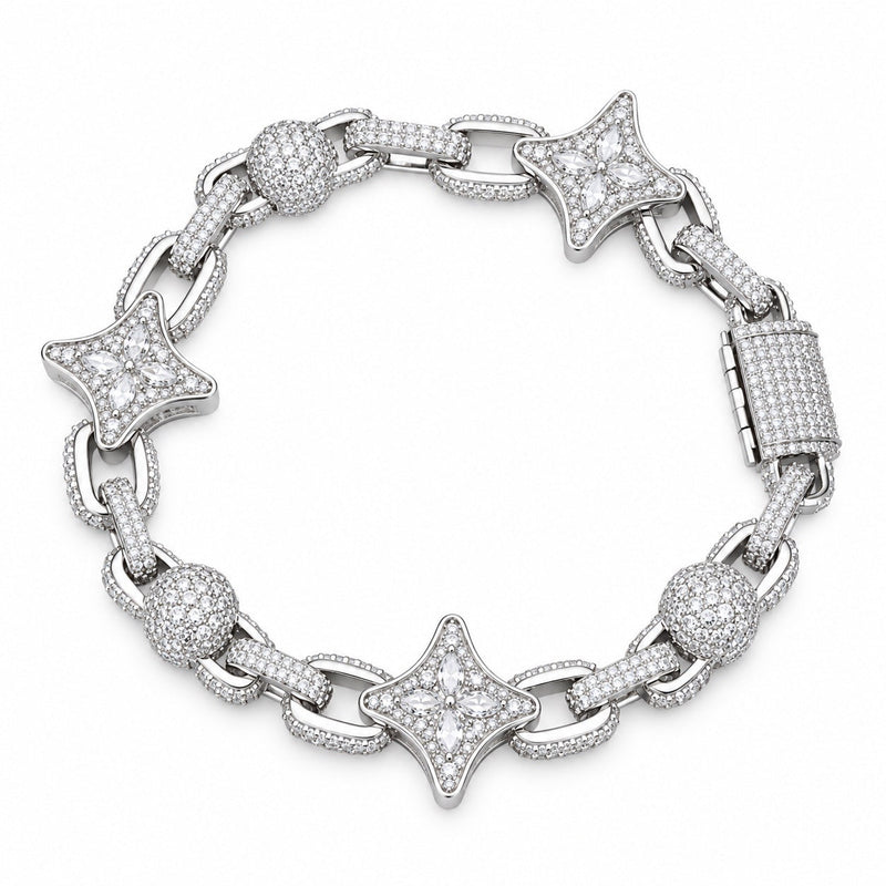 Bracelet Étoile maillons pavés motif étoile, argent