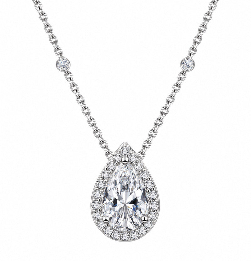 Collier Odéon pendentif goutte halo, argent