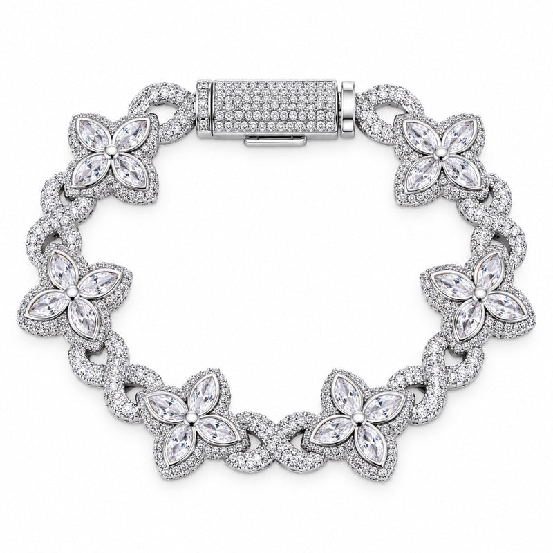 Bracelet Prisme maillons fleur marquise, argent et pierres blanches
