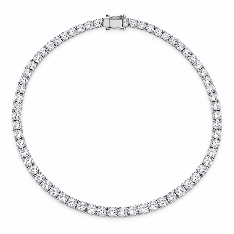 Collier Riviera tennis rond, argent 925 et moissanite